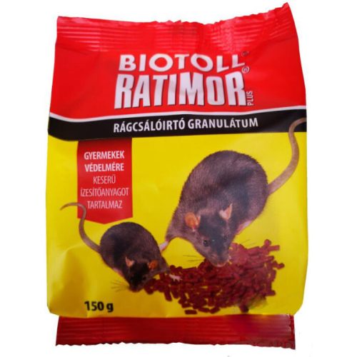 Biotoll Ratimor+ rágcsálóirtó granulátum, piros, 150gr, zacskós, 29ppm, bromadiolone, U